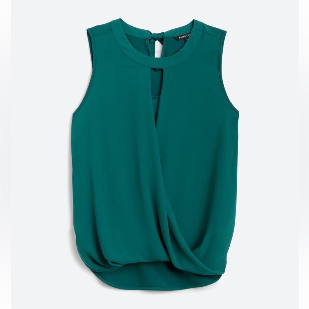 41 HAWTHORN Clearwater Mixed Material Surplice Blouse M Dark Green